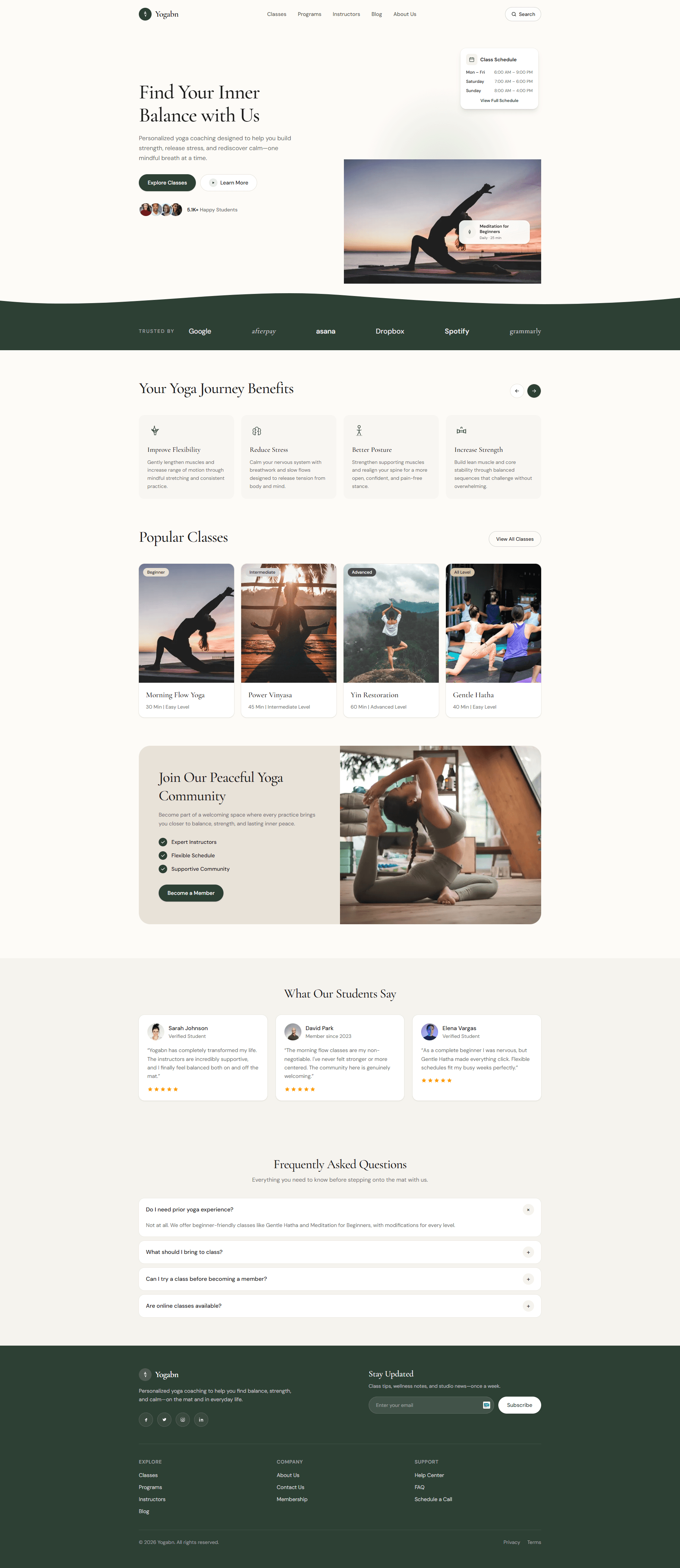 YogaBN website homepage